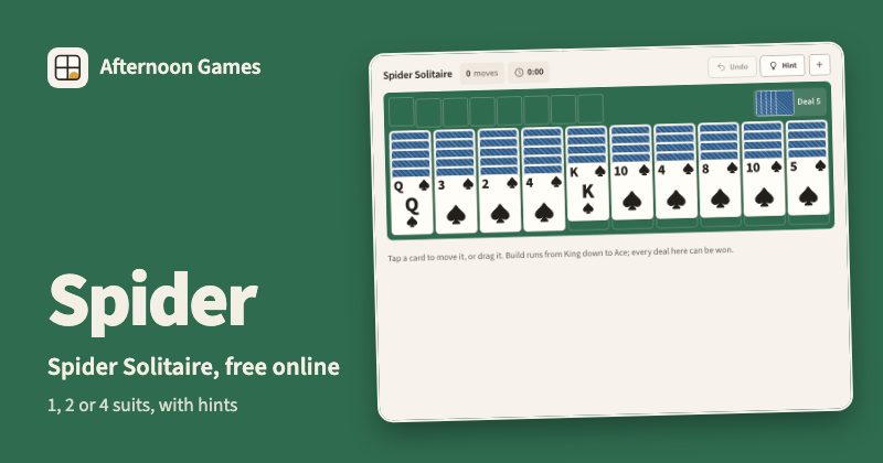 Spider Solitaire from Afternoon Games